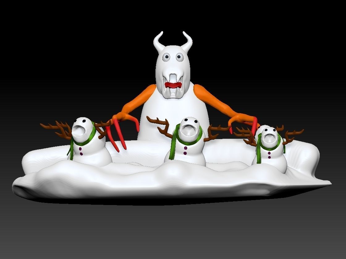 snowman group of snowmen in snow 3D print model_1