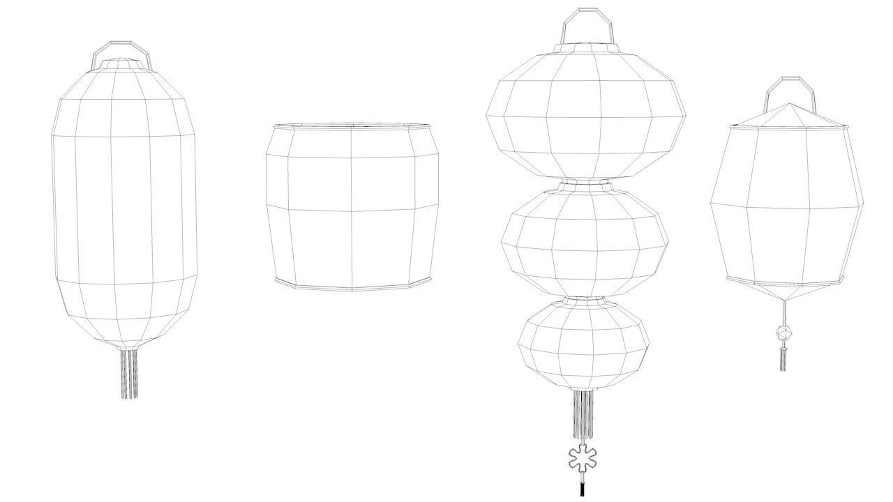 Traditional Chinese Lanterns Low-poly 3D model_32