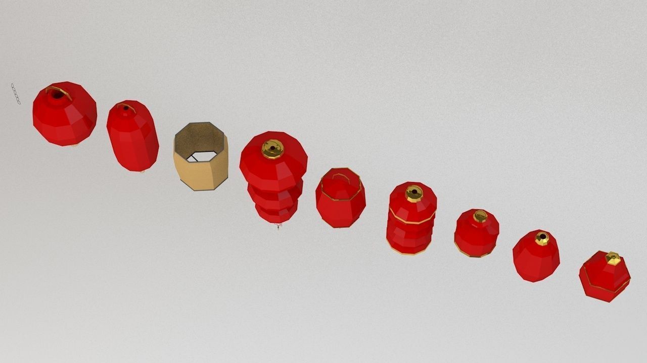 Traditional Chinese Lanterns Low-poly 3D model_1