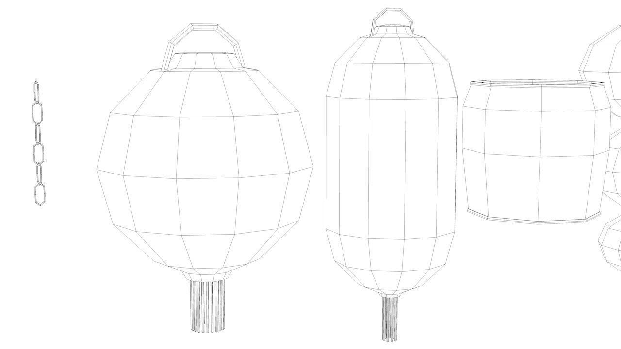 Traditional Chinese Lanterns Low-poly 3D model_33
