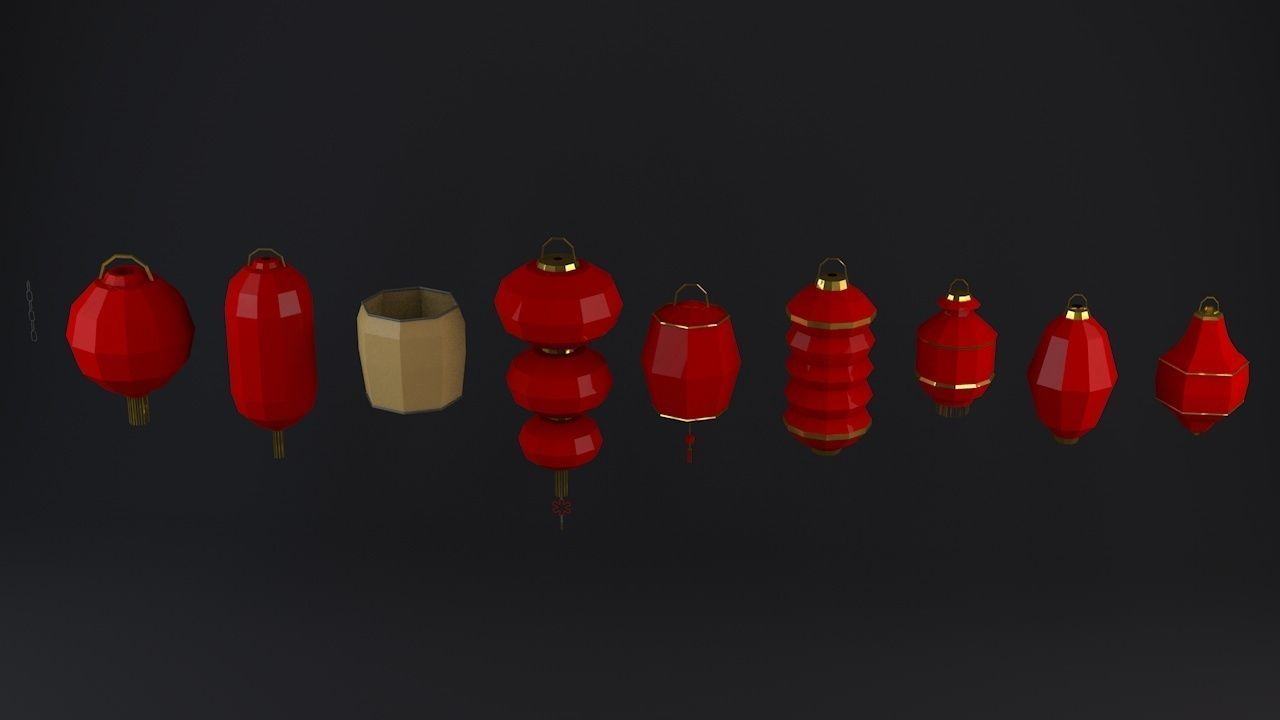 Traditional Chinese Lanterns Low-poly 3D model_12