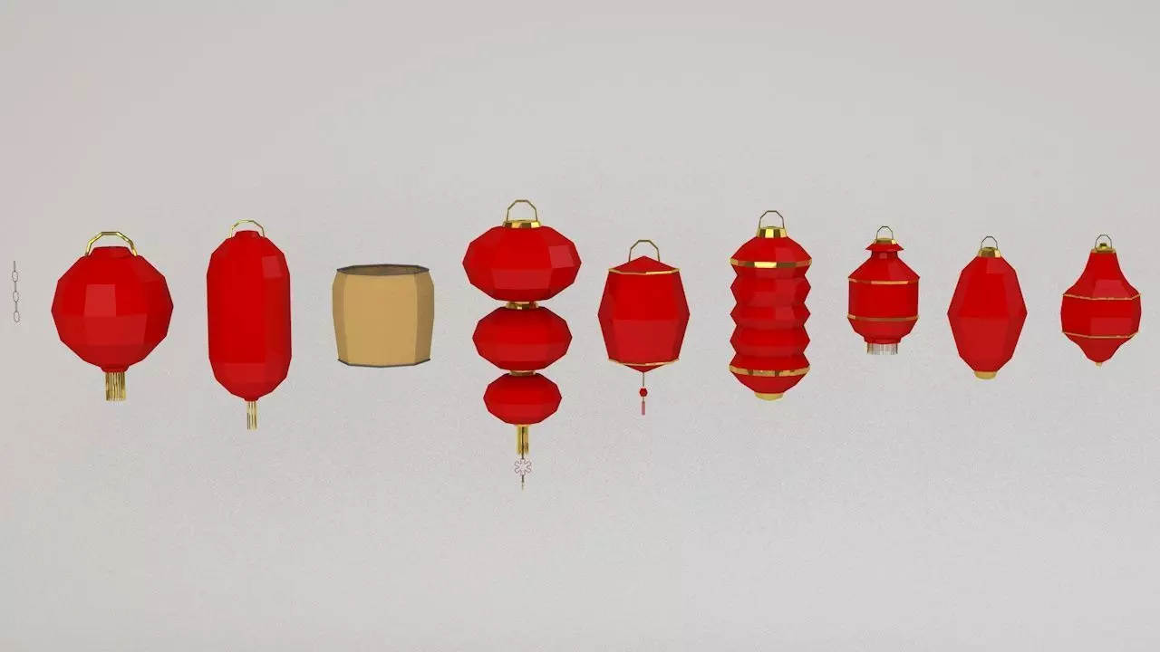 Traditional Chinese Lanterns Low-poly 3D model_0