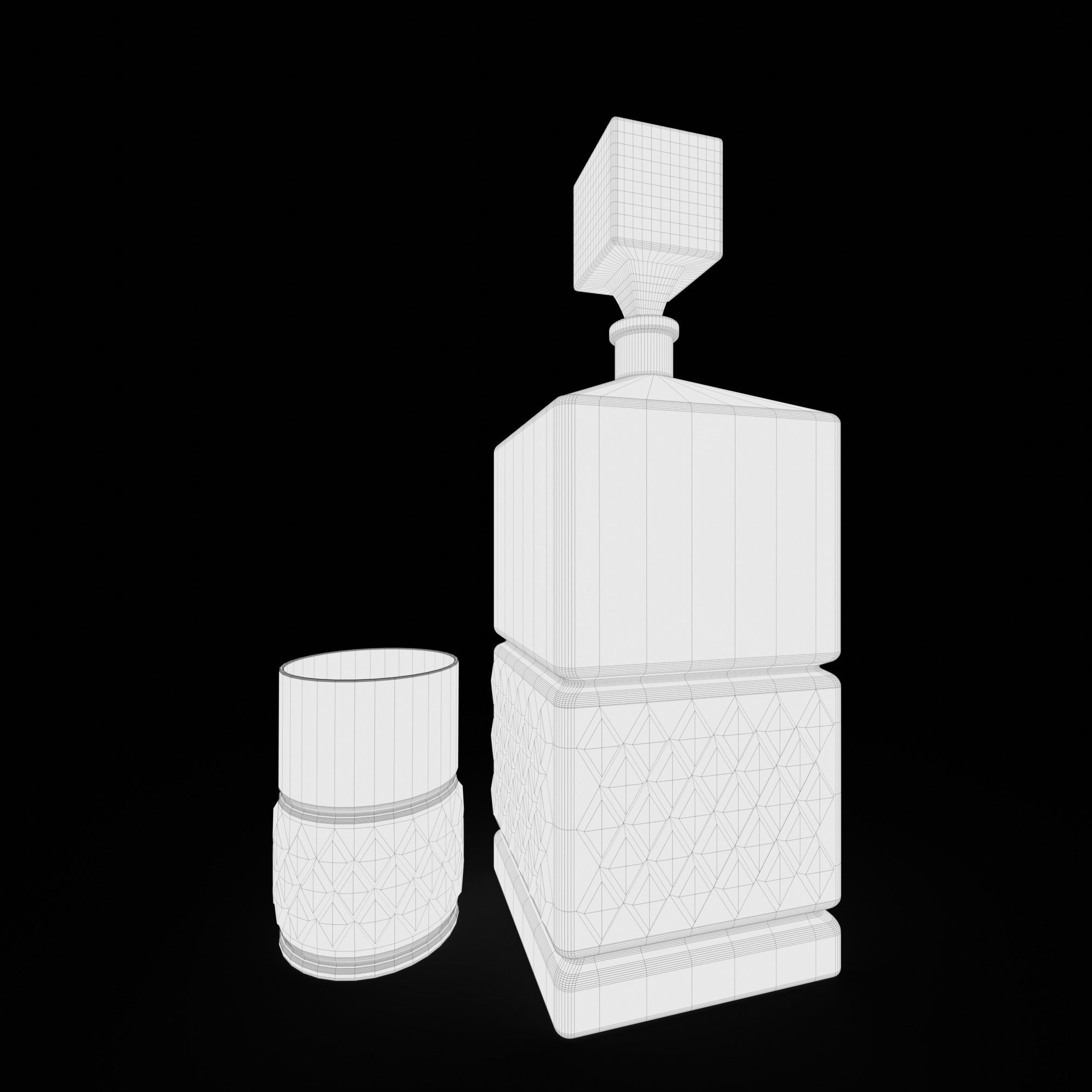 Carafe whiskey decanter and glass Low-poly 3D model_1