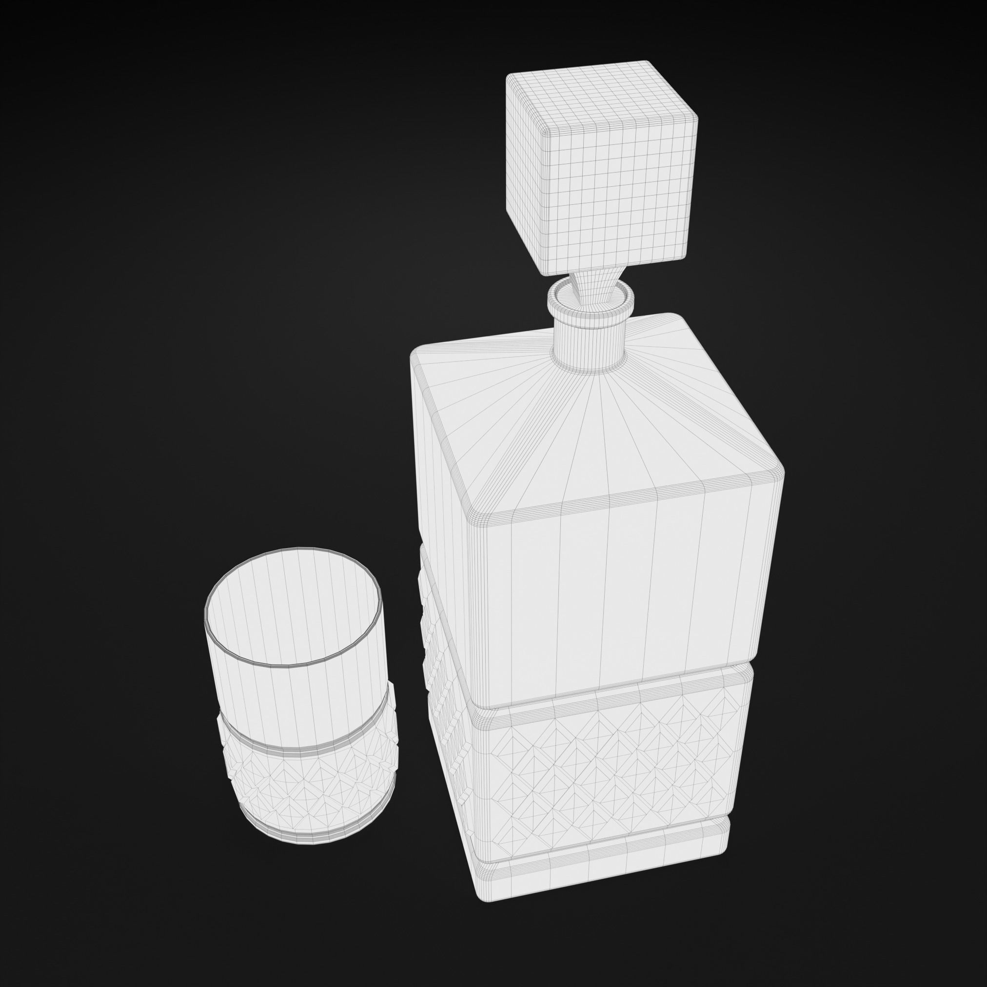 Carafe whiskey decanter and glass Low-poly 3D model_3