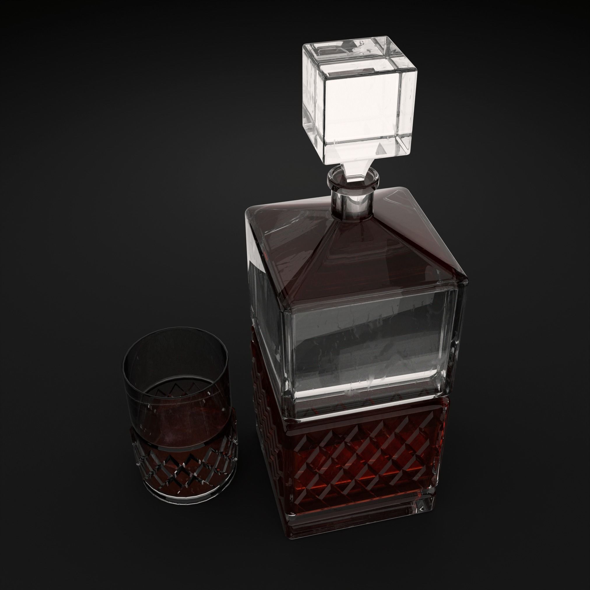 Carafe whiskey decanter and glass Low-poly 3D model_2