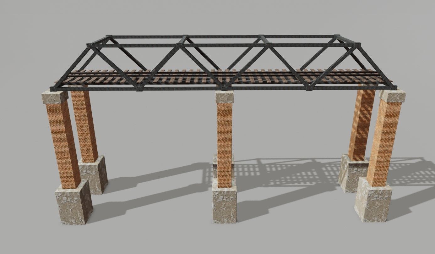 Train Bridge - Iron - Ponte de Trem Low-poly 3D model_5