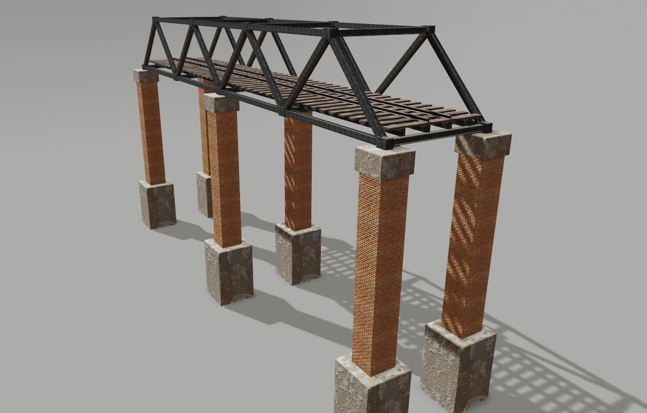 Train Bridge - Iron - Ponte de Trem Low-poly 3D model_8