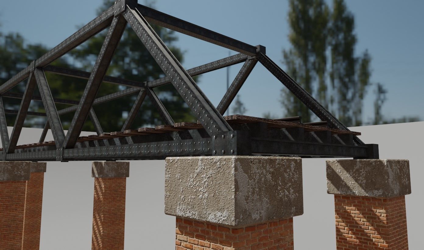Train Bridge - Iron - Ponte de Trem Low-poly 3D model_6