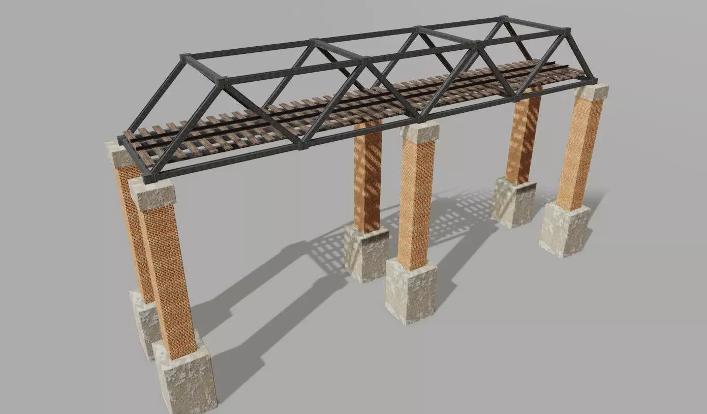 Train Bridge - Iron - Ponte de Trem Low-poly 3D model_0