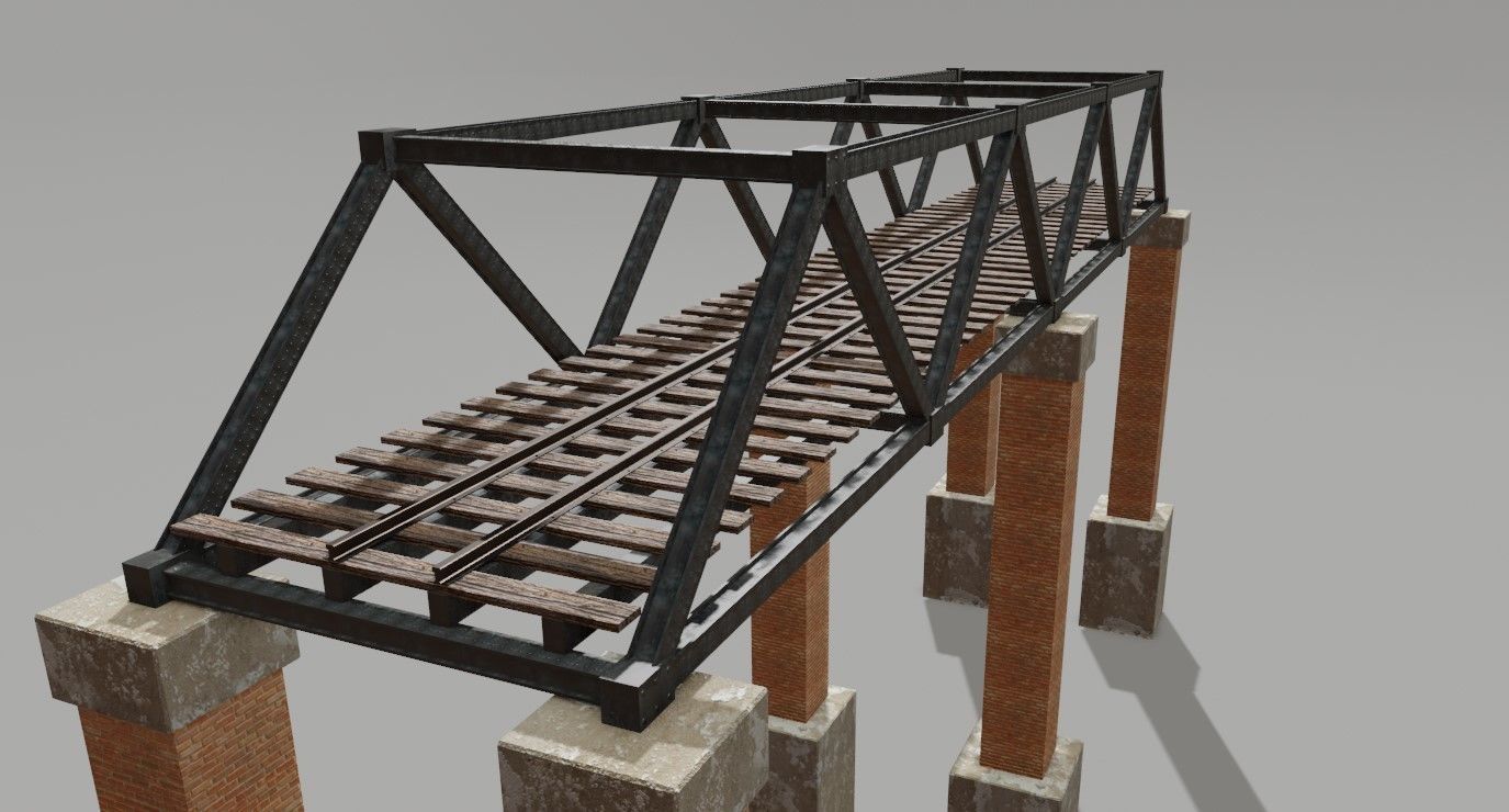 Train Bridge - Iron - Ponte de Trem Low-poly 3D model_2