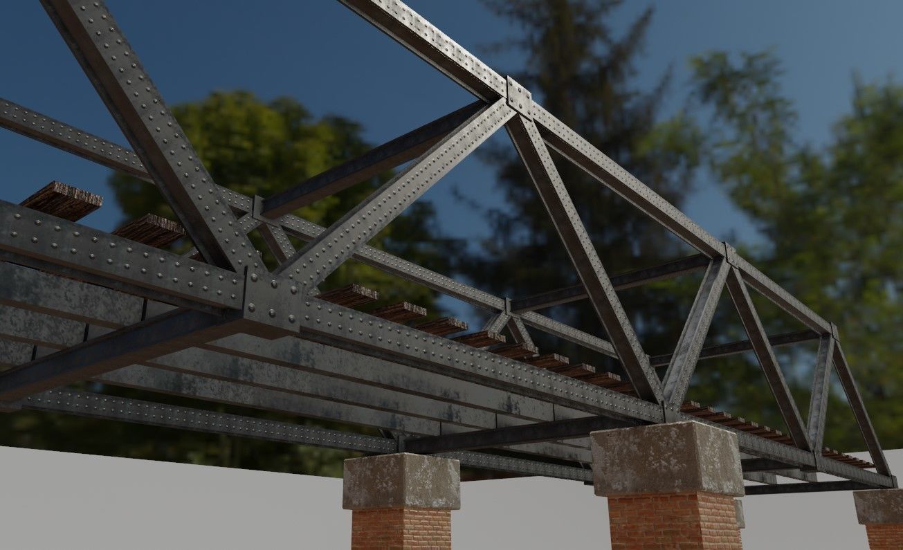 Train Bridge - Iron - Ponte de Trem Low-poly 3D model_11