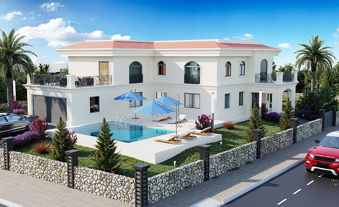 3d new modern villa  ready render settings and model 3D model