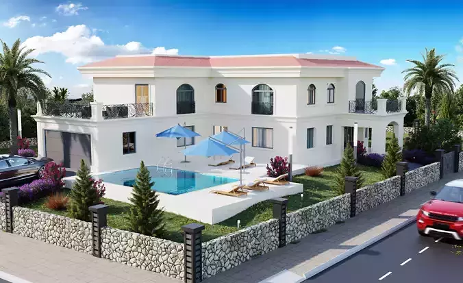 3d new modern villa  ready render settings and model