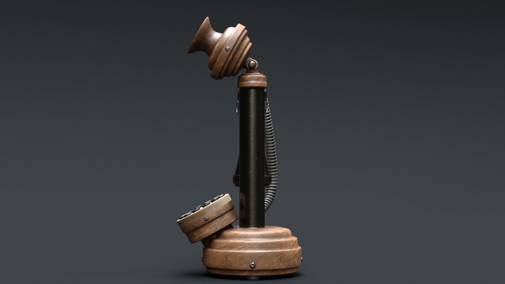 Vintage Wooden Telephone 2 3D model_7