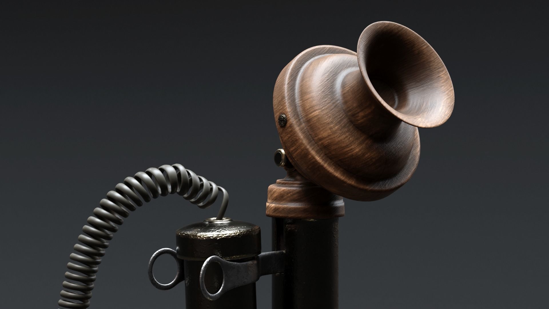 Vintage Wooden Telephone 2 3D model_3
