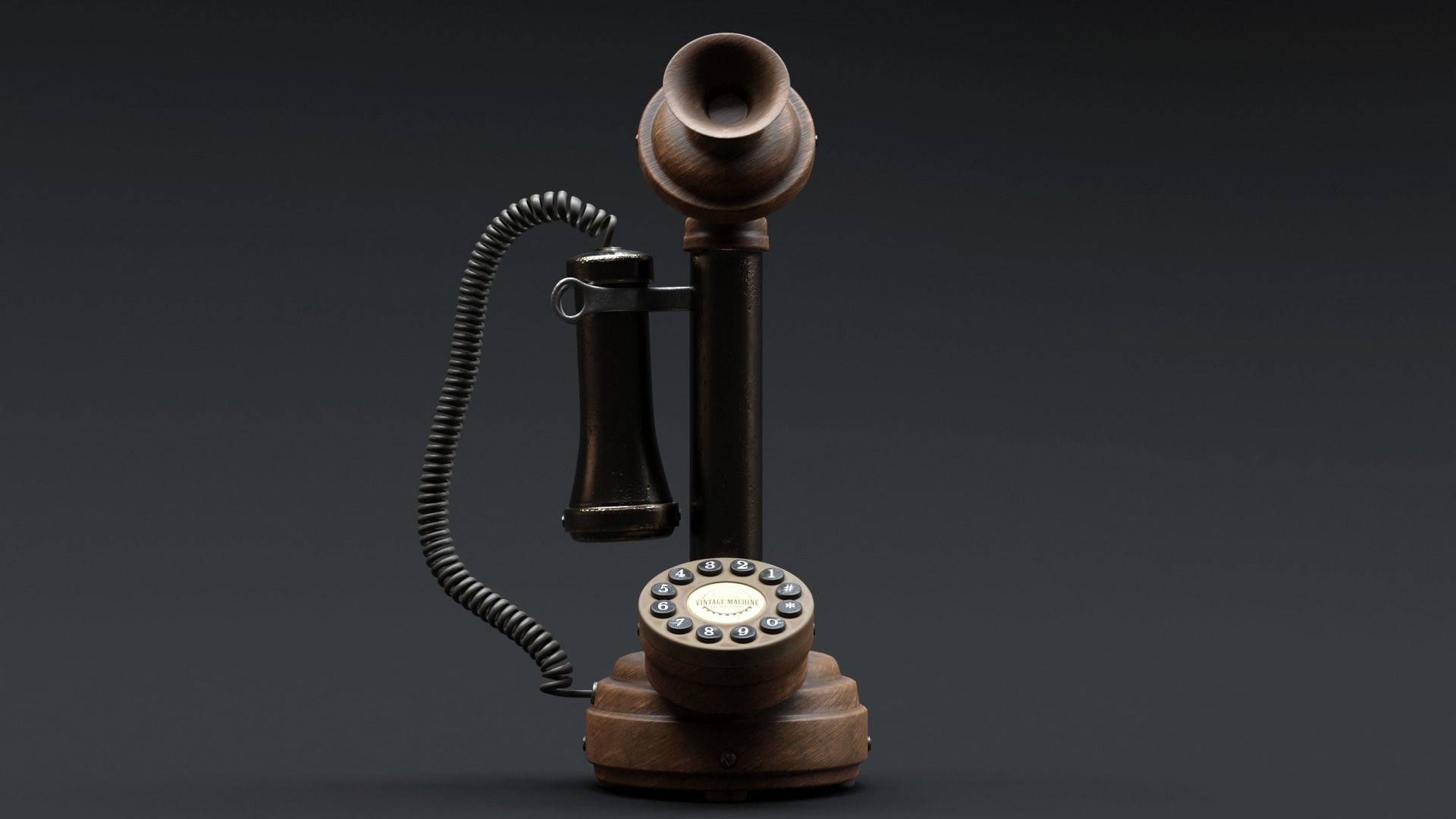 Vintage Wooden Telephone 2 3D model_2