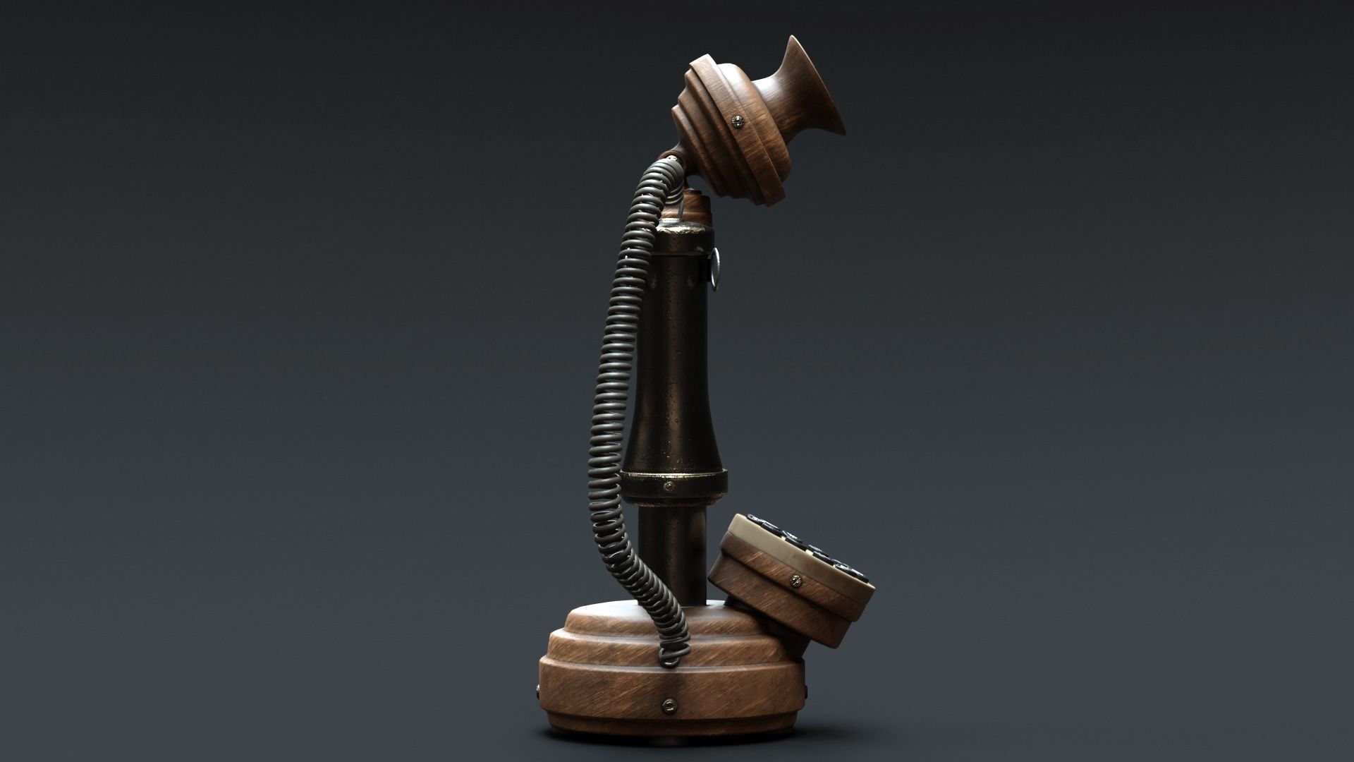 Vintage Wooden Telephone 2 3D model_6