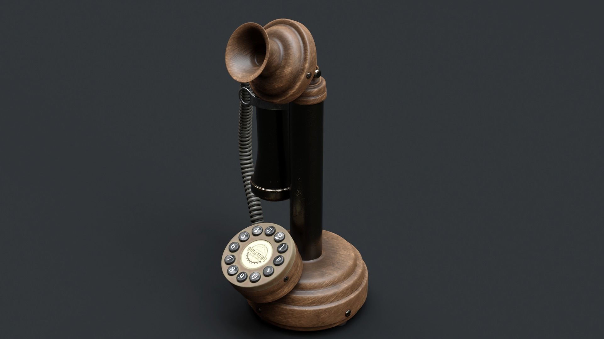 Vintage Wooden Telephone 2 3D model_1