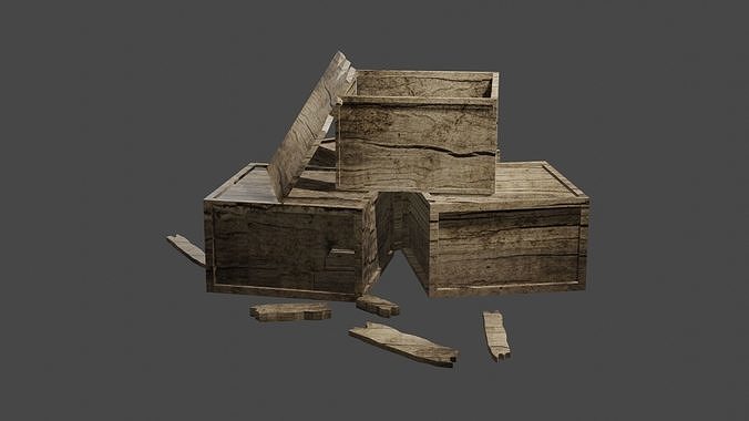 Broken wooden box Free low-poly 3D model