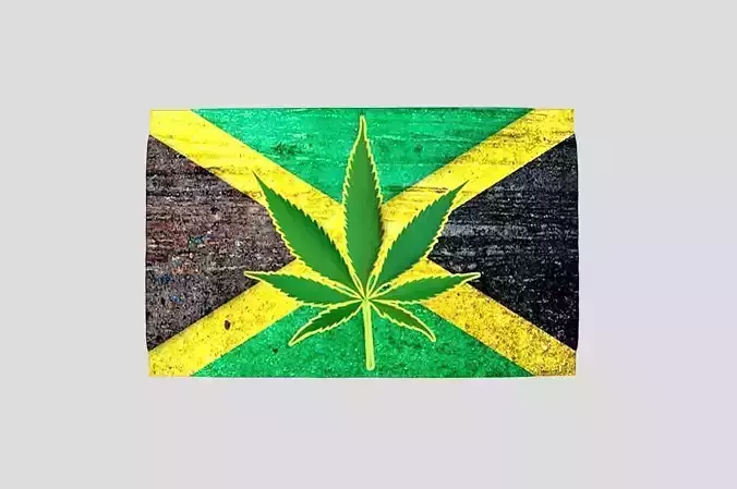 Jamaican flag with cannabis leaf
