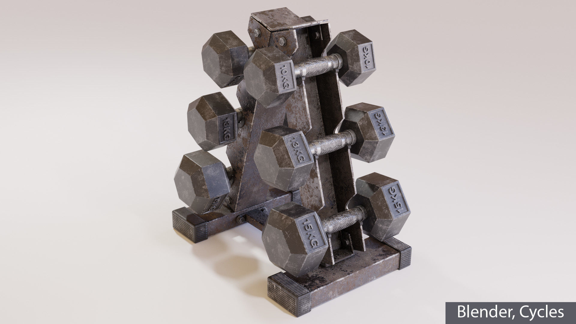 Hex Dumbbells Set with vertical stand 3D model_3