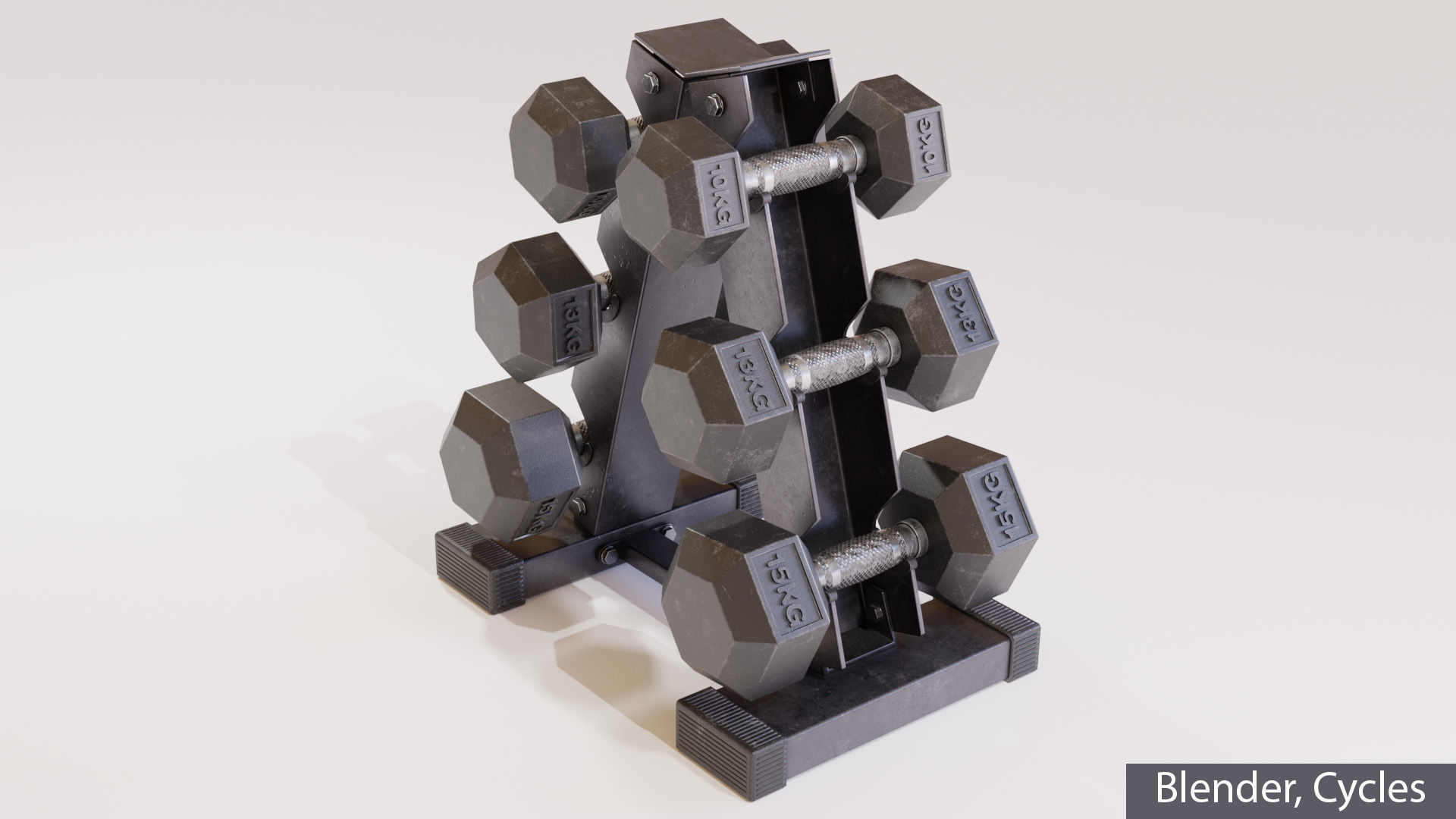 Hex Dumbbells Set with vertical stand 3D model_2