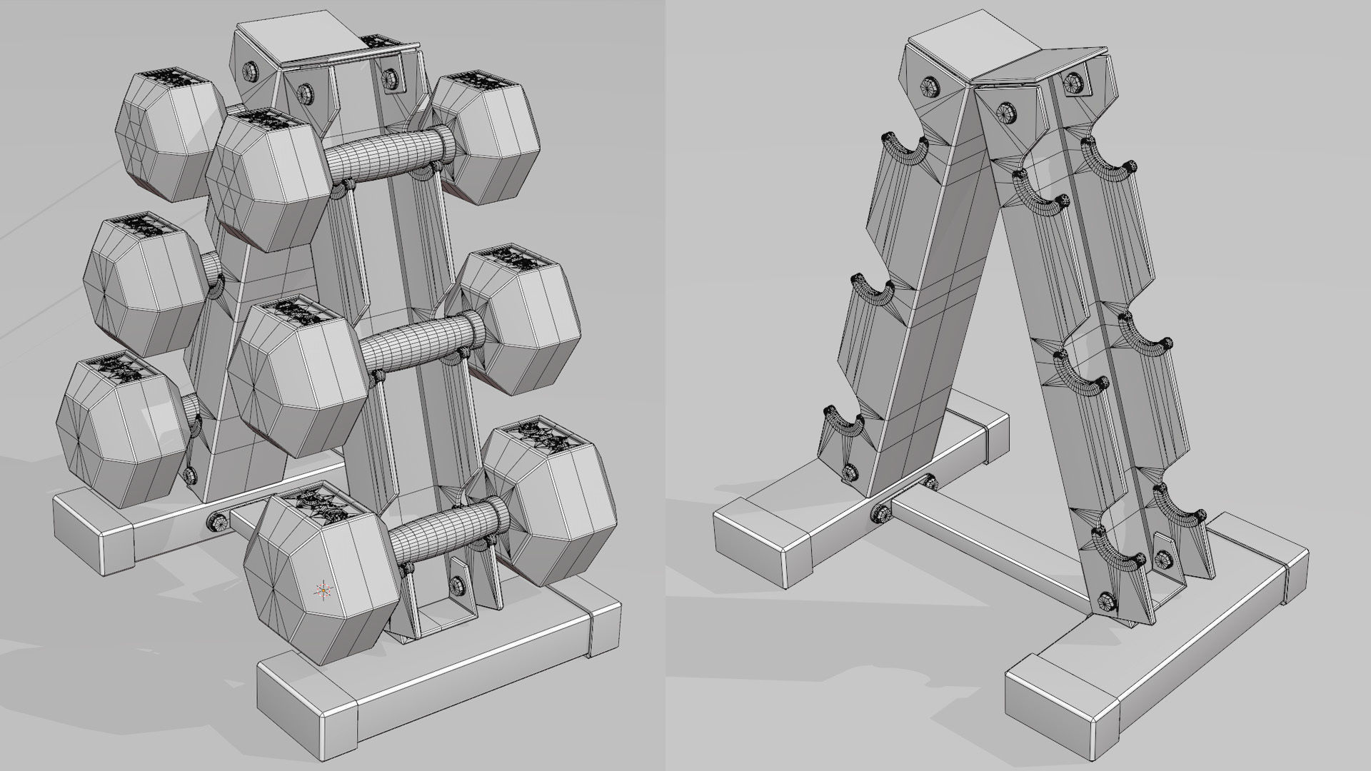 Hex Dumbbells Set with vertical stand 3D model_13