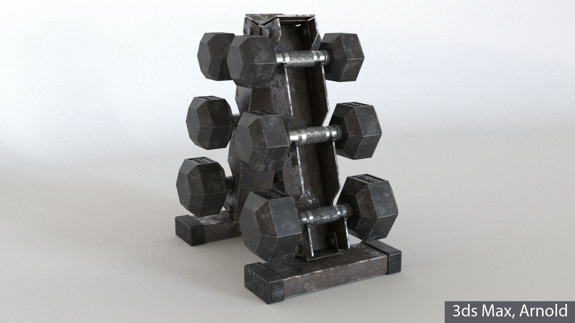 Hex Dumbbells Set with vertical stand 3D model_12