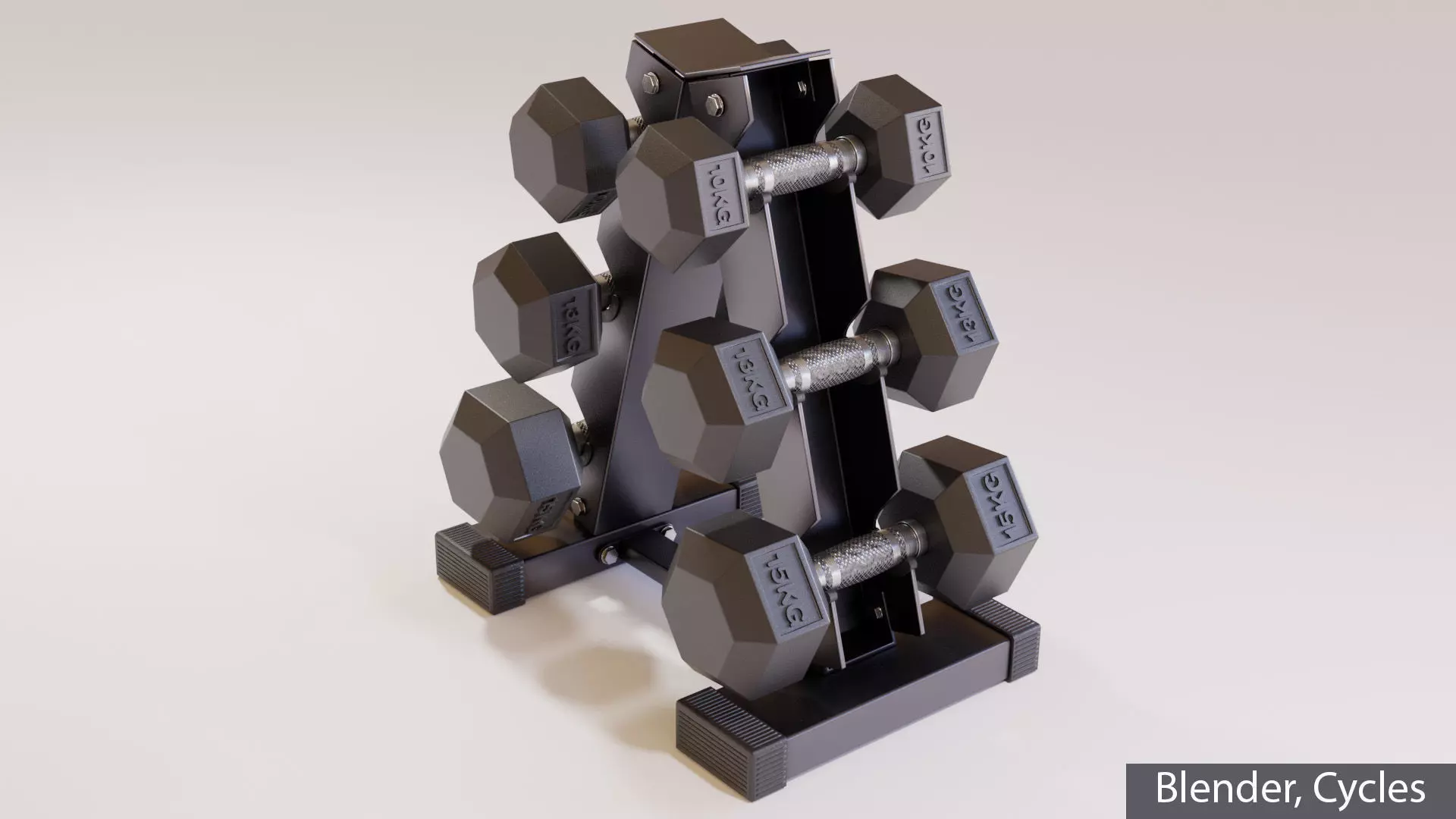 Hex Dumbbells Set with vertical stand 3D model_0