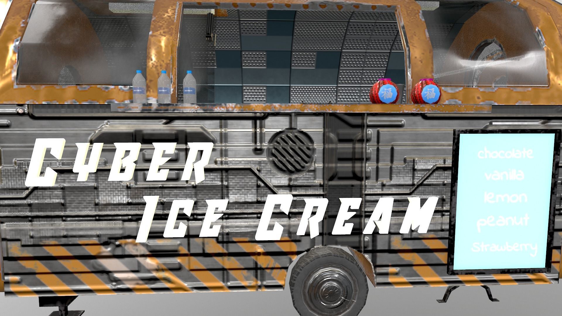  Cyberpunk City - Ice Cream Caravan Low-poly 3D model_6