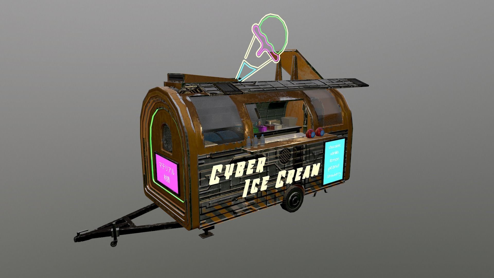  Cyberpunk City - Ice Cream Caravan Low-poly 3D model_24