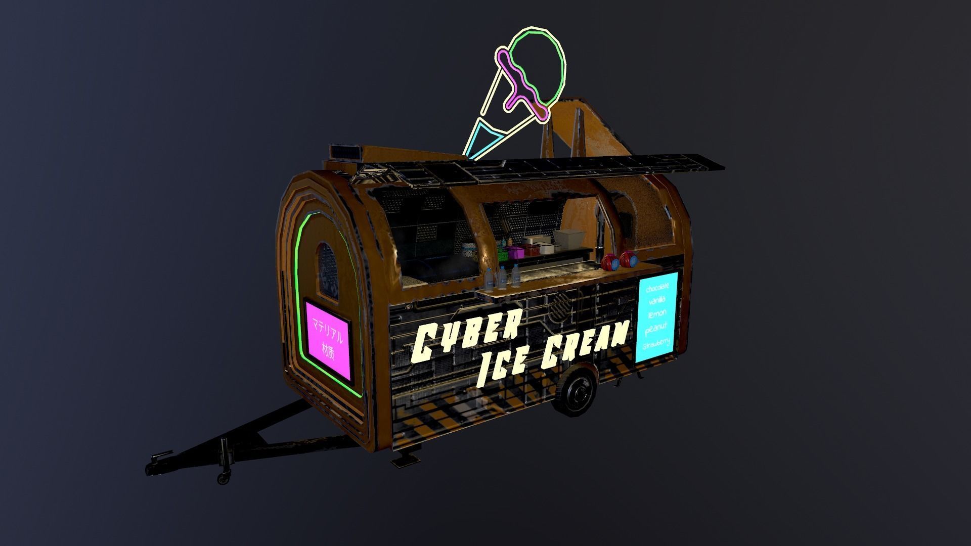  Cyberpunk City - Ice Cream Caravan Low-poly 3D model_16