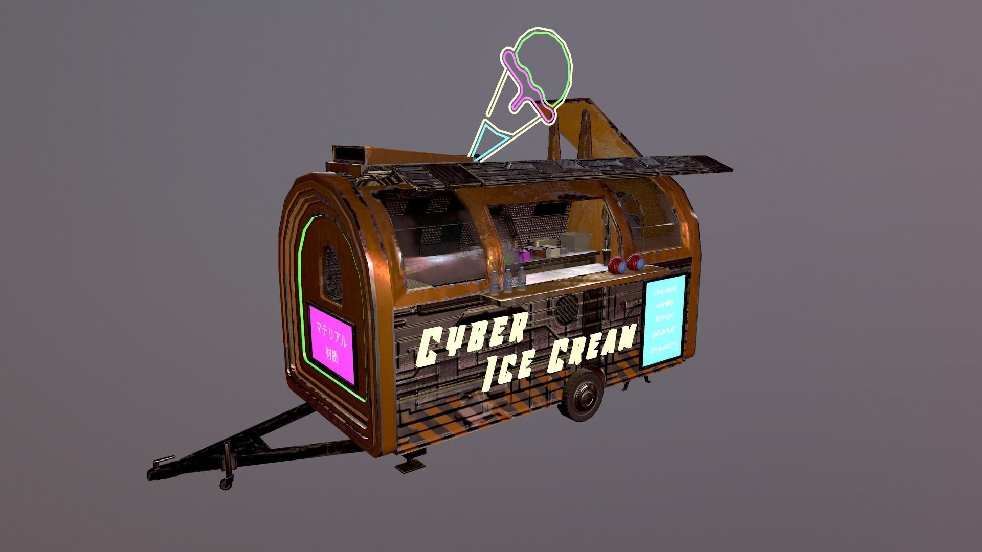  Cyberpunk City - Ice Cream Caravan Low-poly 3D model_28