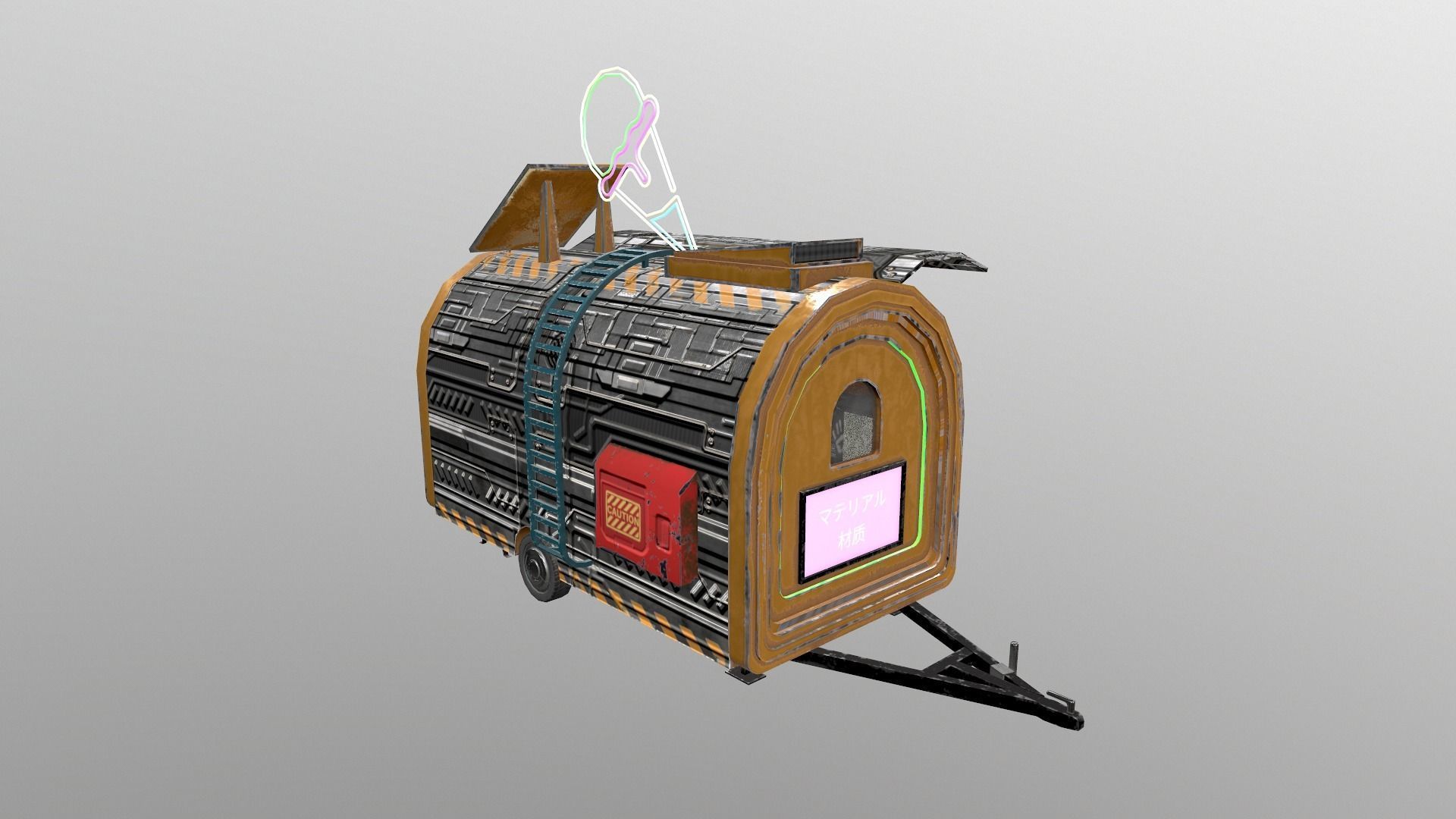  Cyberpunk City - Ice Cream Caravan Low-poly 3D model_3