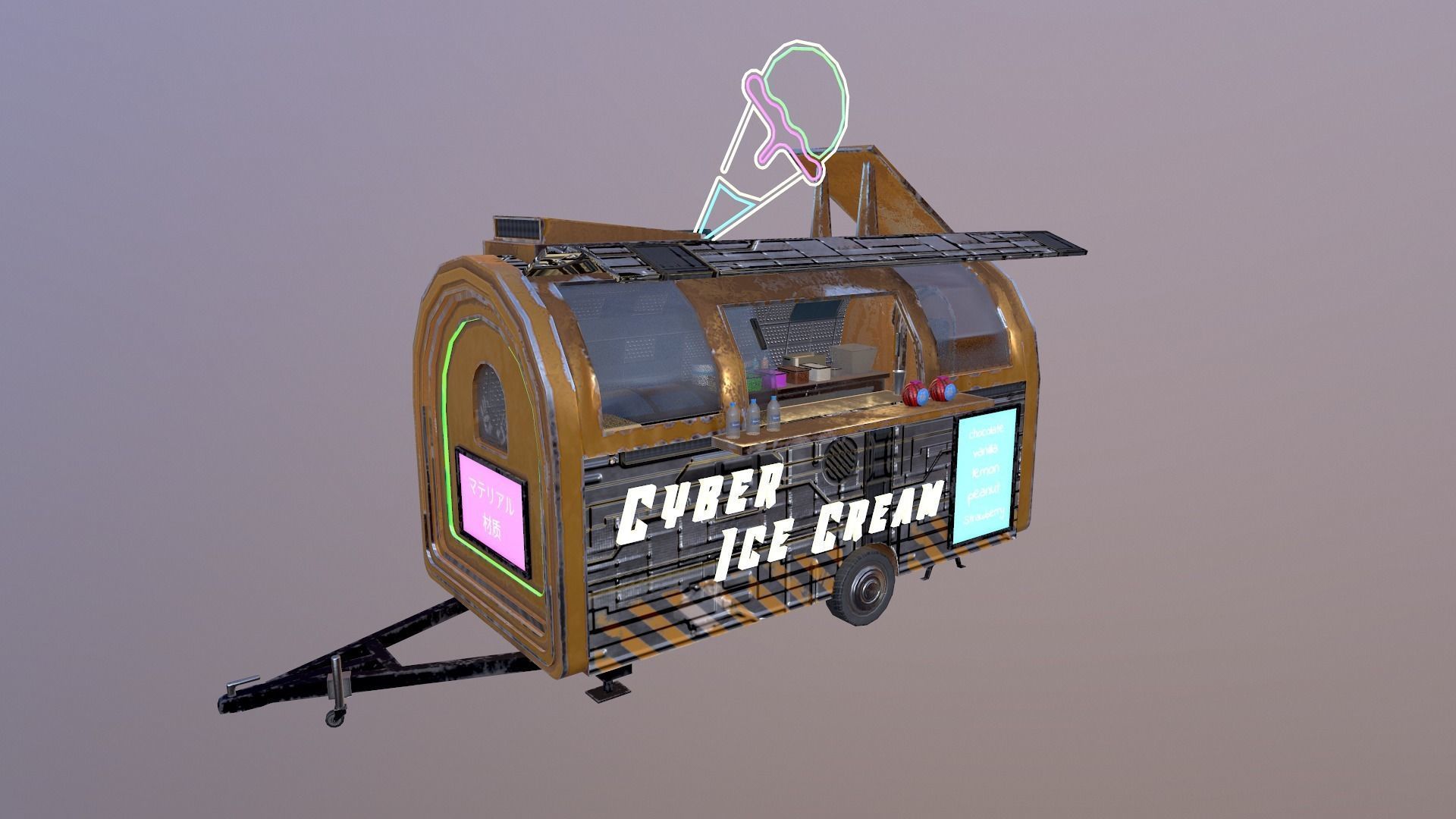  Cyberpunk City - Ice Cream Caravan Low-poly 3D model_22