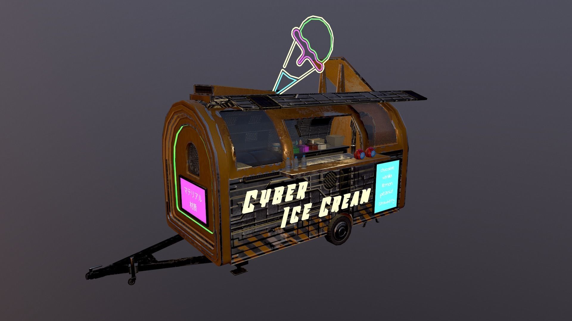  Cyberpunk City - Ice Cream Caravan Low-poly 3D model_21