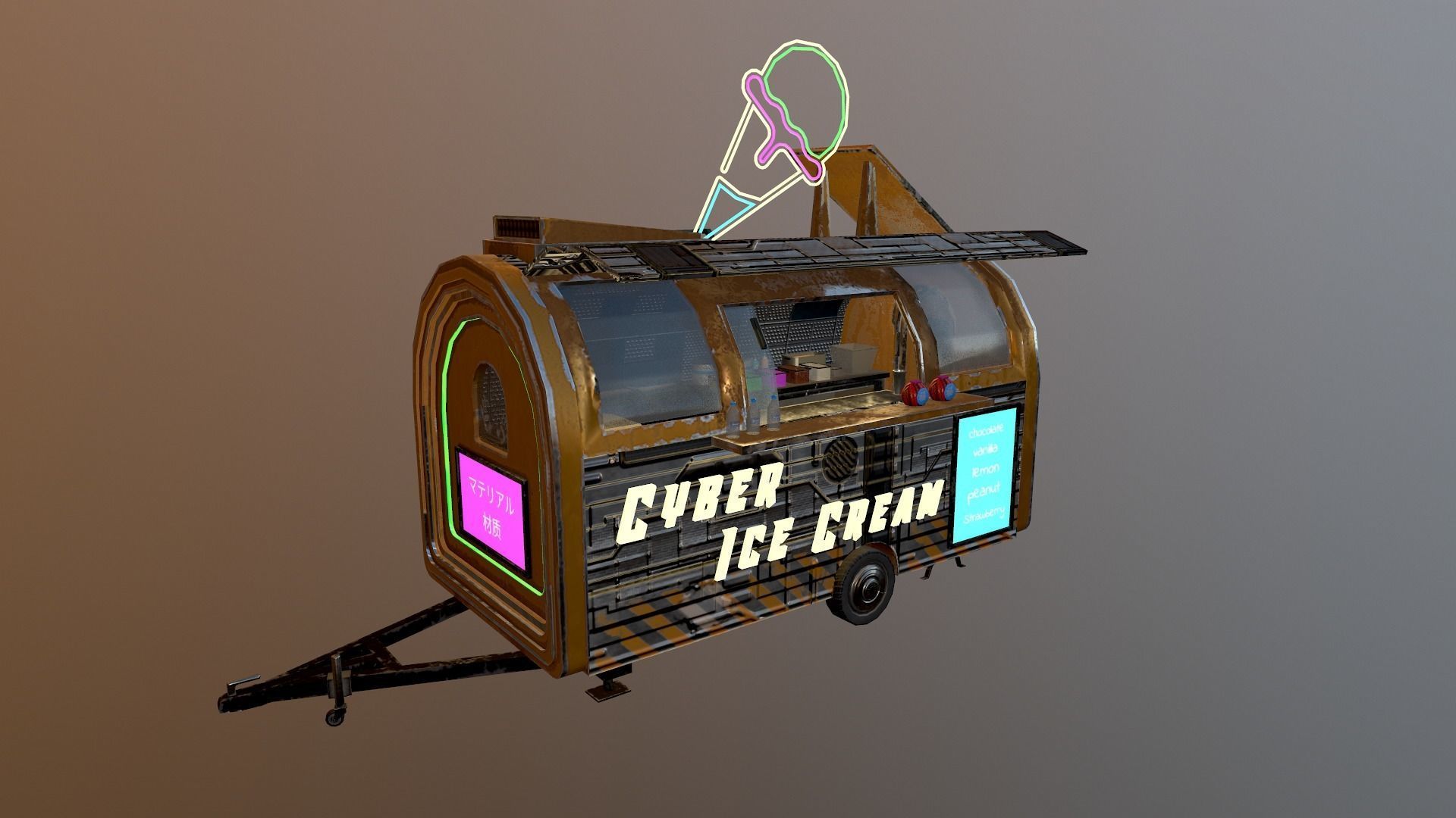  Cyberpunk City - Ice Cream Caravan Low-poly 3D model_34