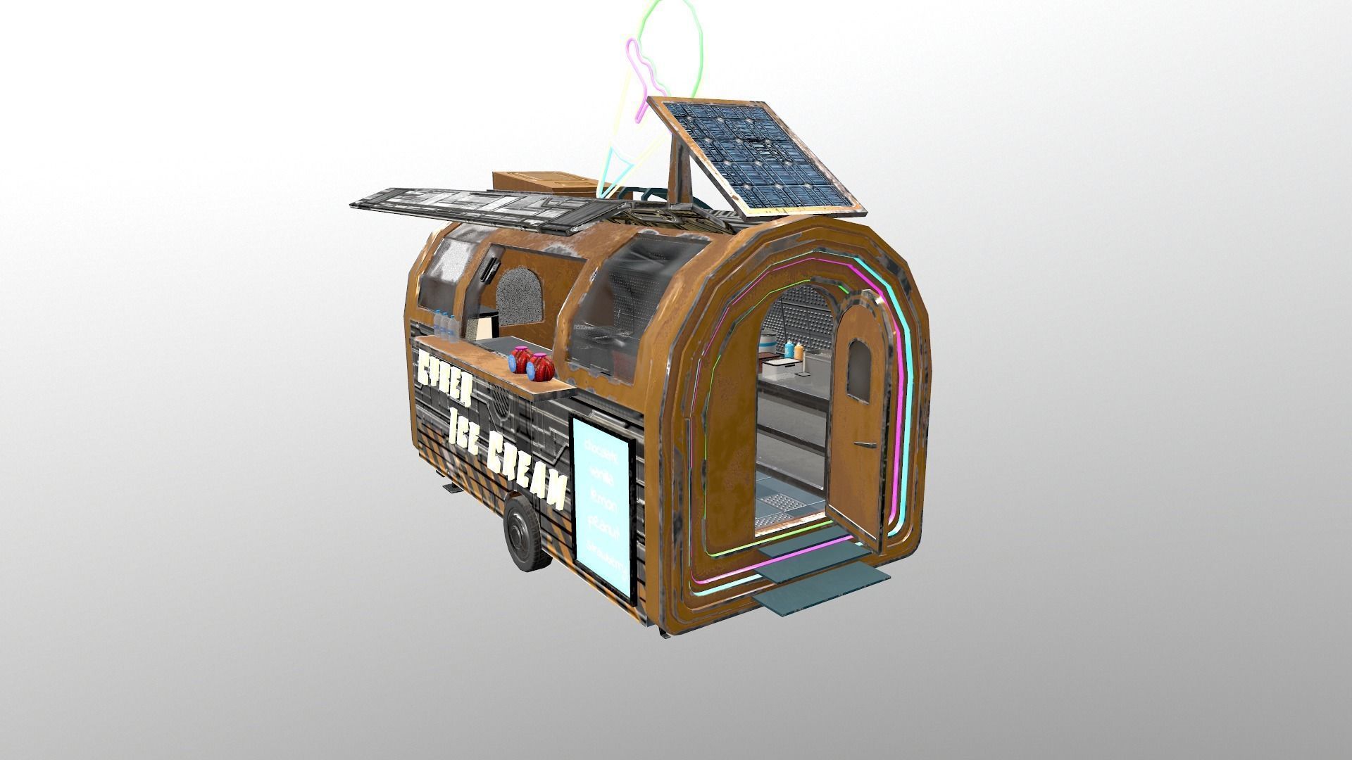  Cyberpunk City - Ice Cream Caravan Low-poly 3D model_5