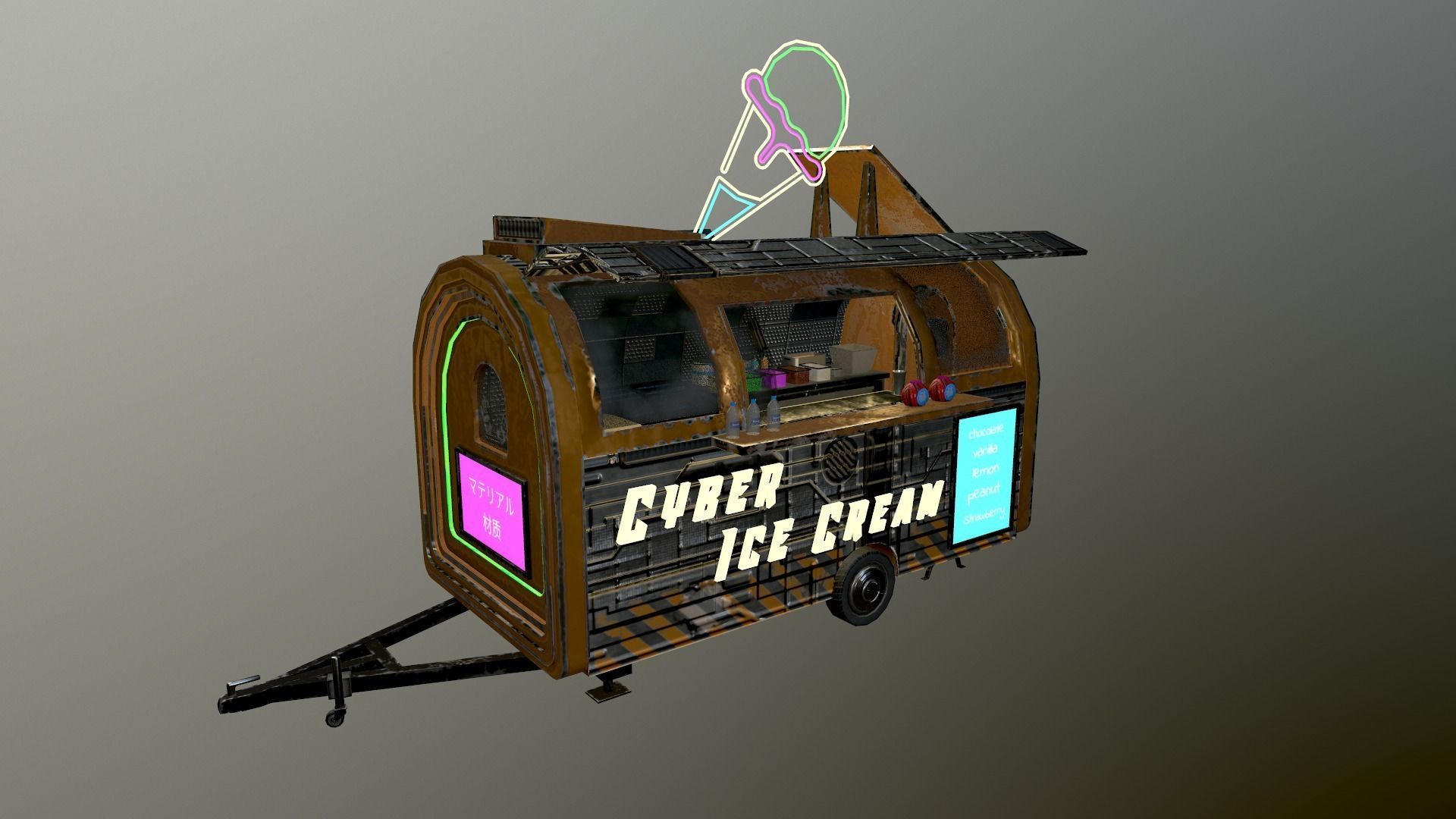 Cyberpunk City - Ice Cream Caravan Low-poly 3D model_35