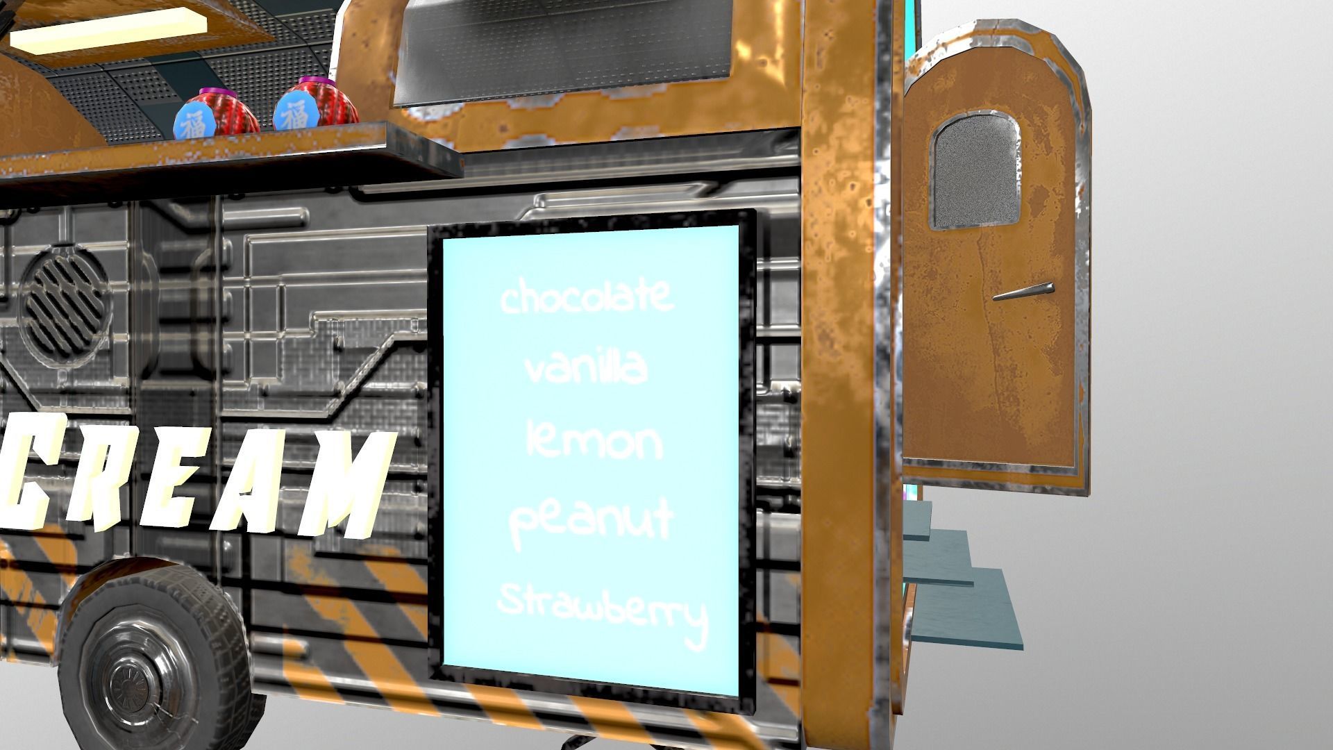  Cyberpunk City - Ice Cream Caravan Low-poly 3D model_11