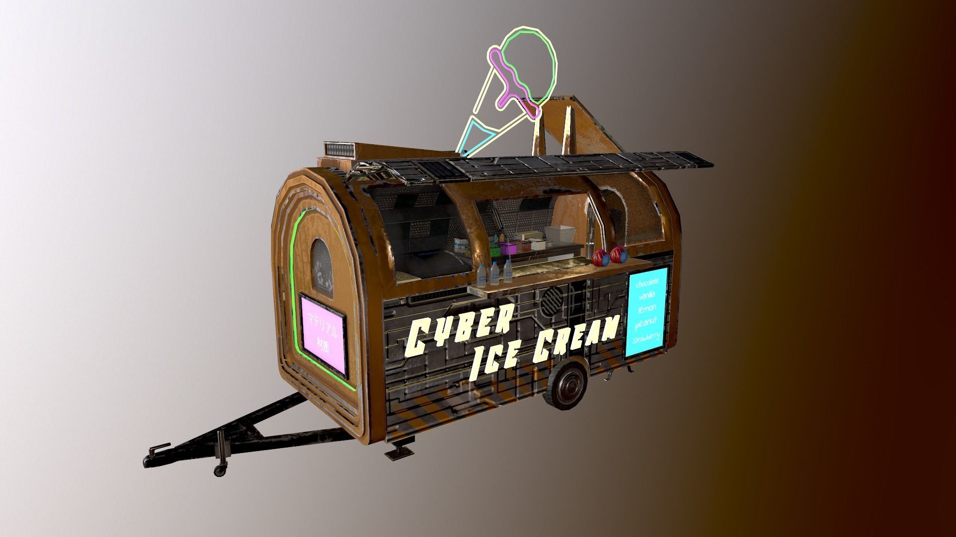  Cyberpunk City - Ice Cream Caravan Low-poly 3D model_33