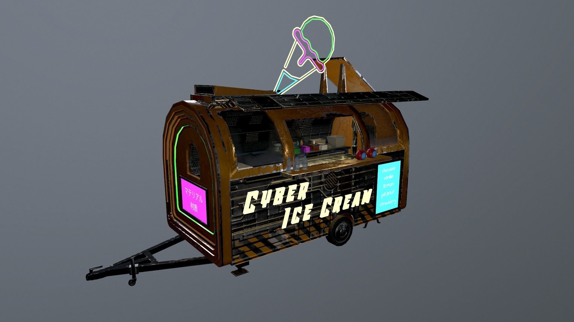  Cyberpunk City - Ice Cream Caravan Low-poly 3D model_27