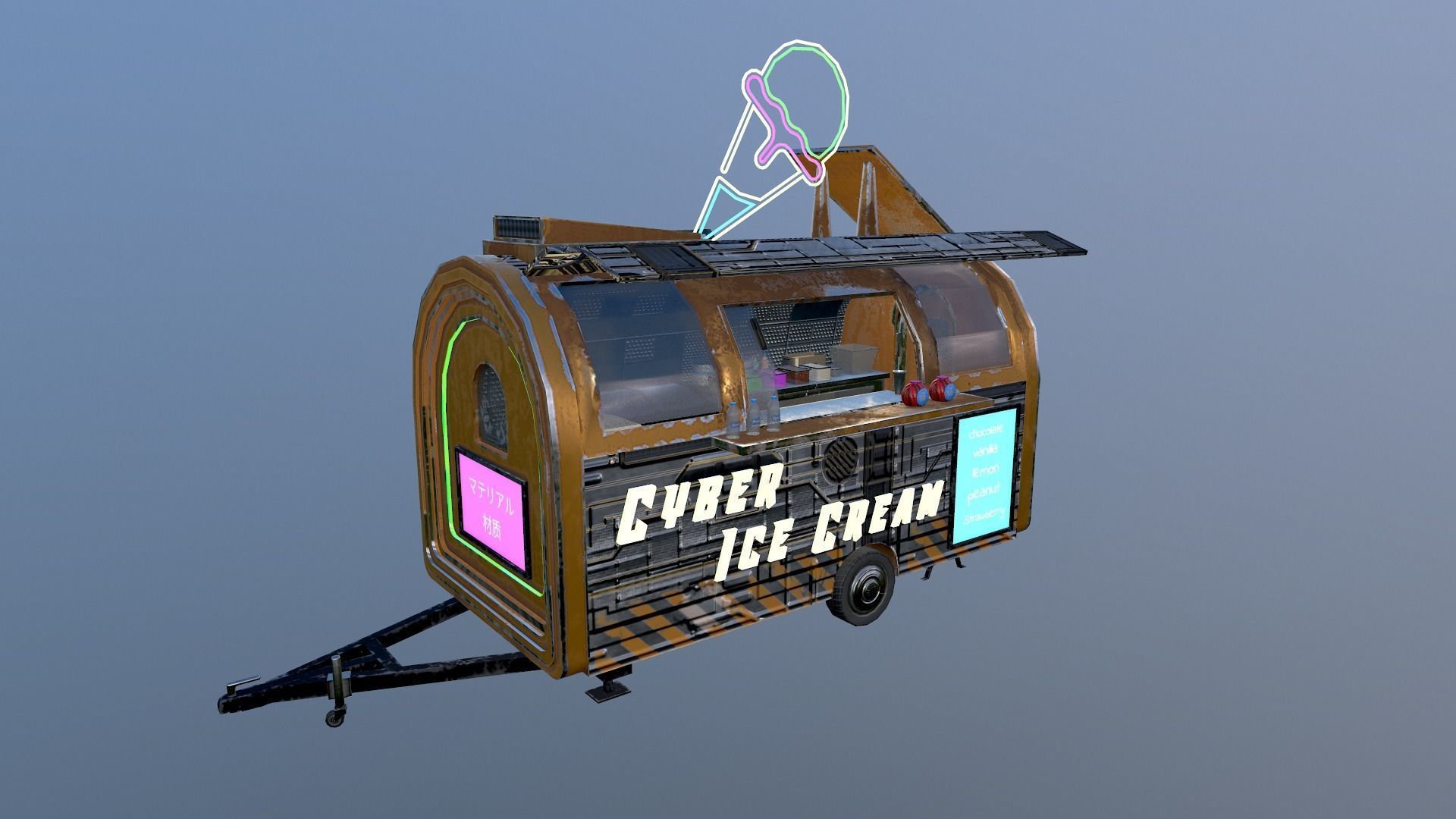  Cyberpunk City - Ice Cream Caravan Low-poly 3D model_32