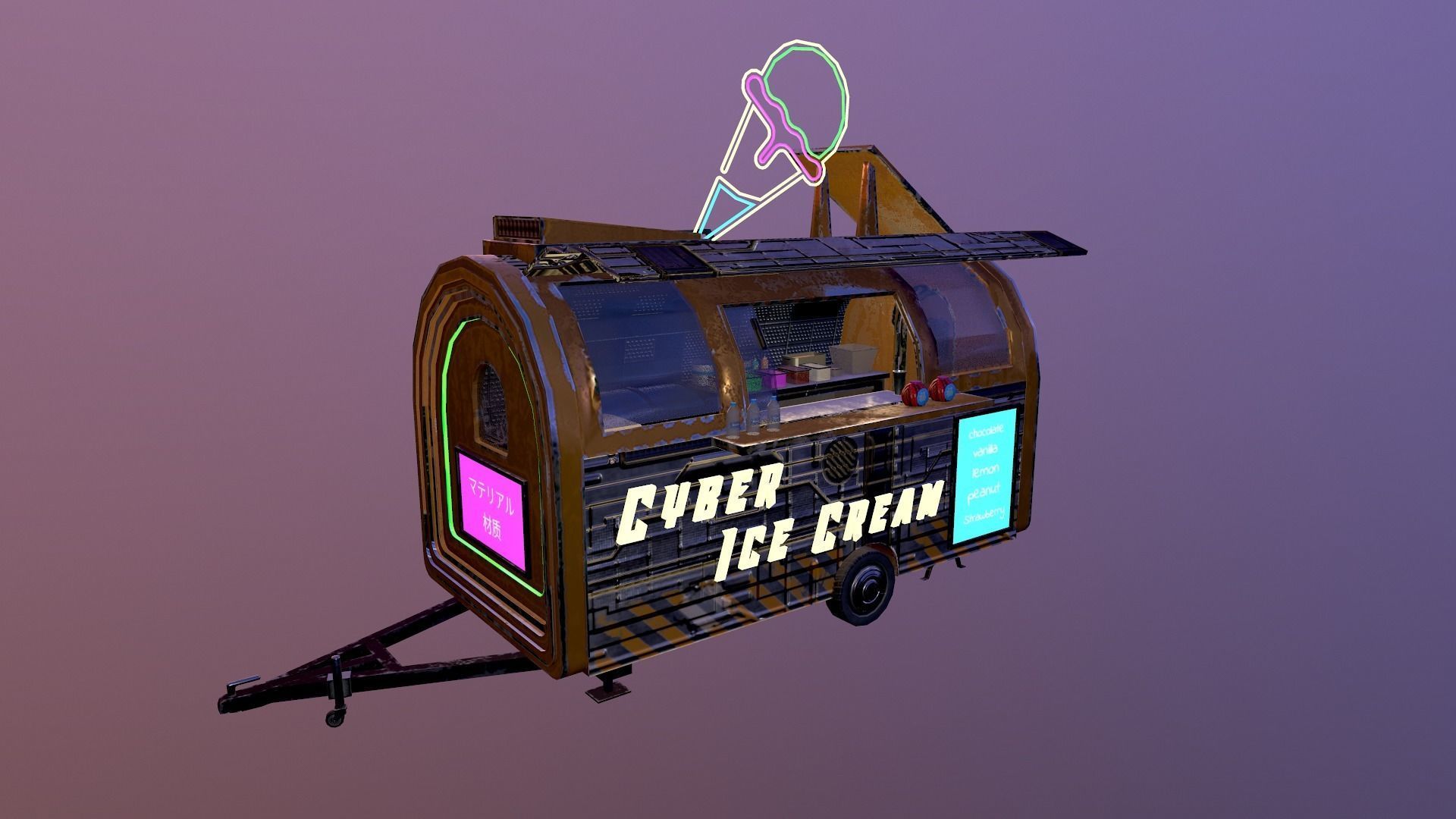  Cyberpunk City - Ice Cream Caravan Low-poly 3D model_37