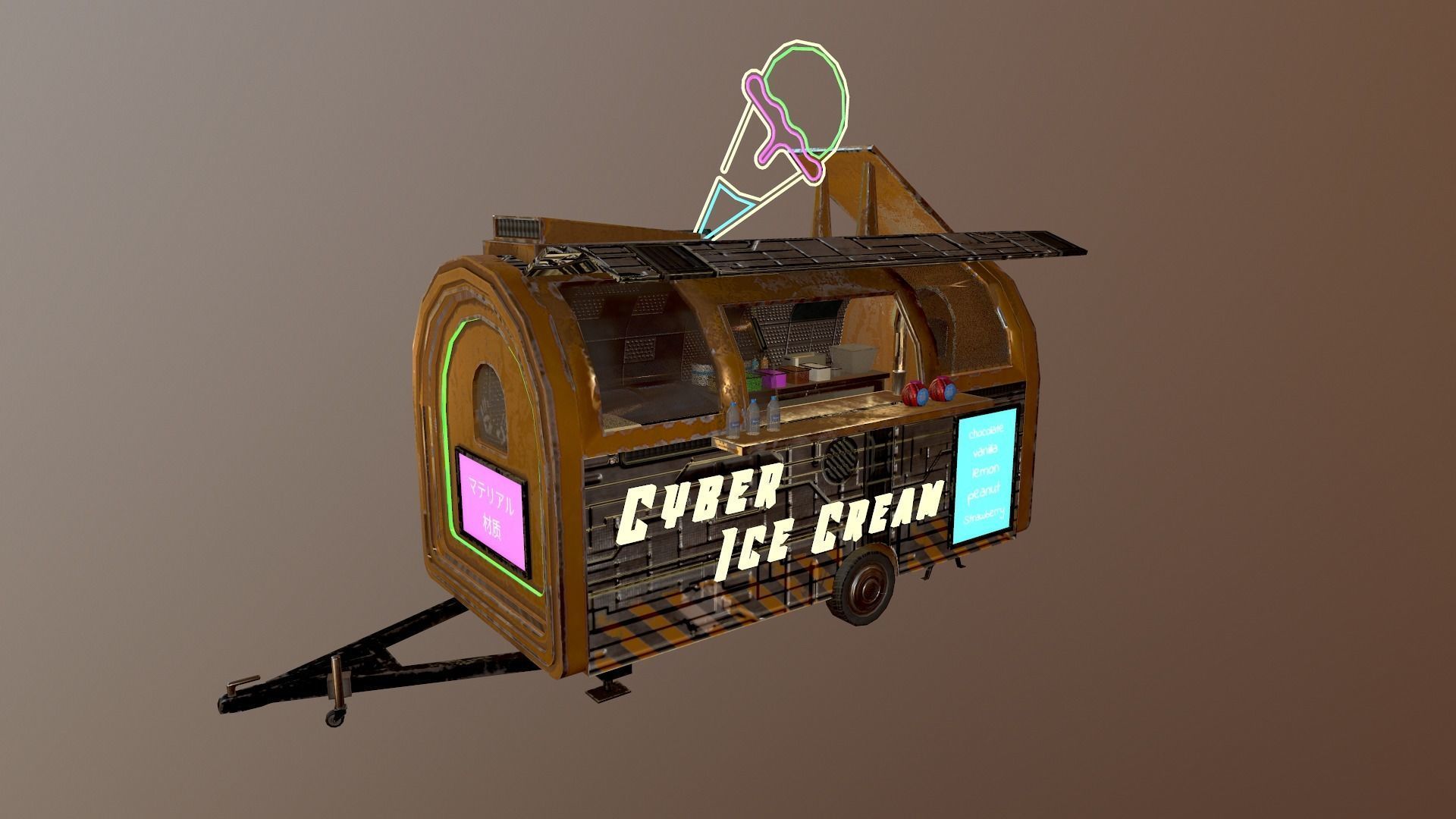  Cyberpunk City - Ice Cream Caravan Low-poly 3D model_36