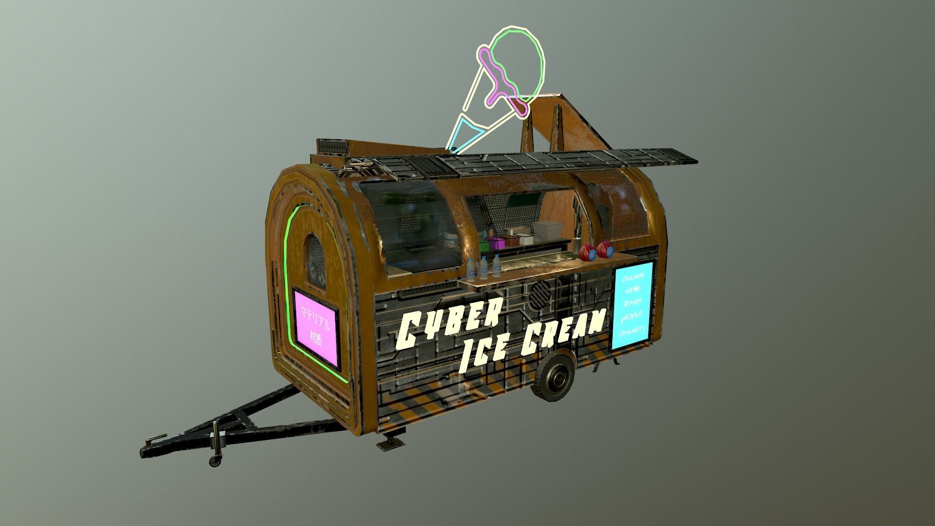  Cyberpunk City - Ice Cream Caravan Low-poly 3D model_30