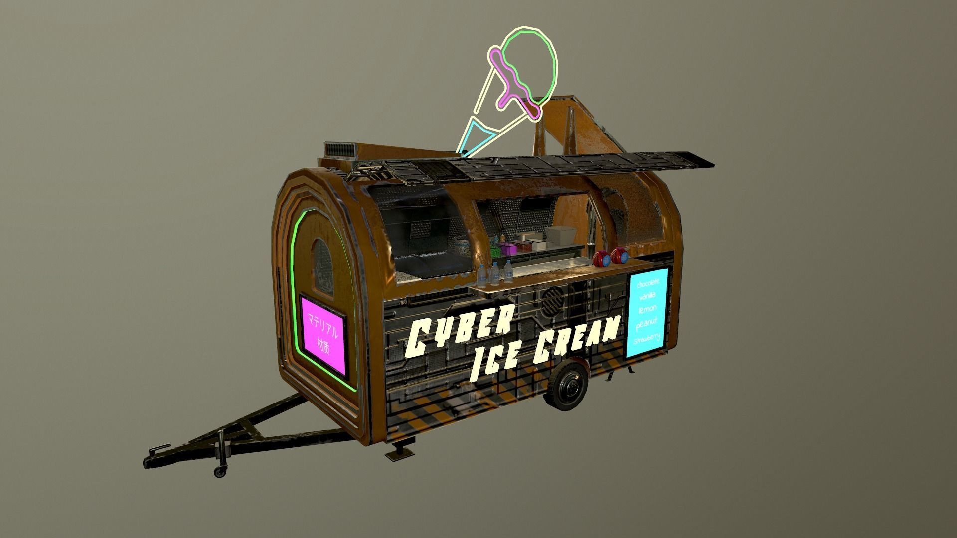  Cyberpunk City - Ice Cream Caravan Low-poly 3D model_26