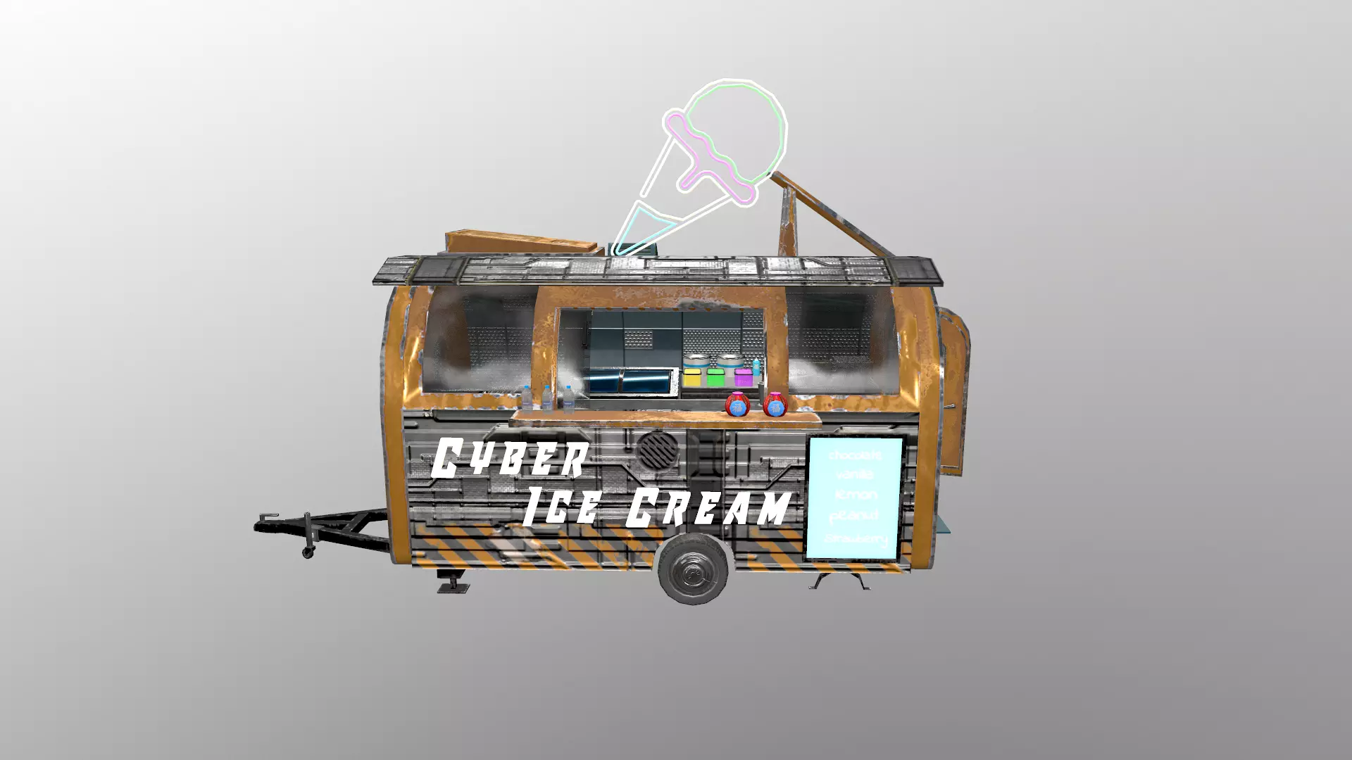  Cyberpunk City - Ice Cream Caravan Low-poly 3D model_0