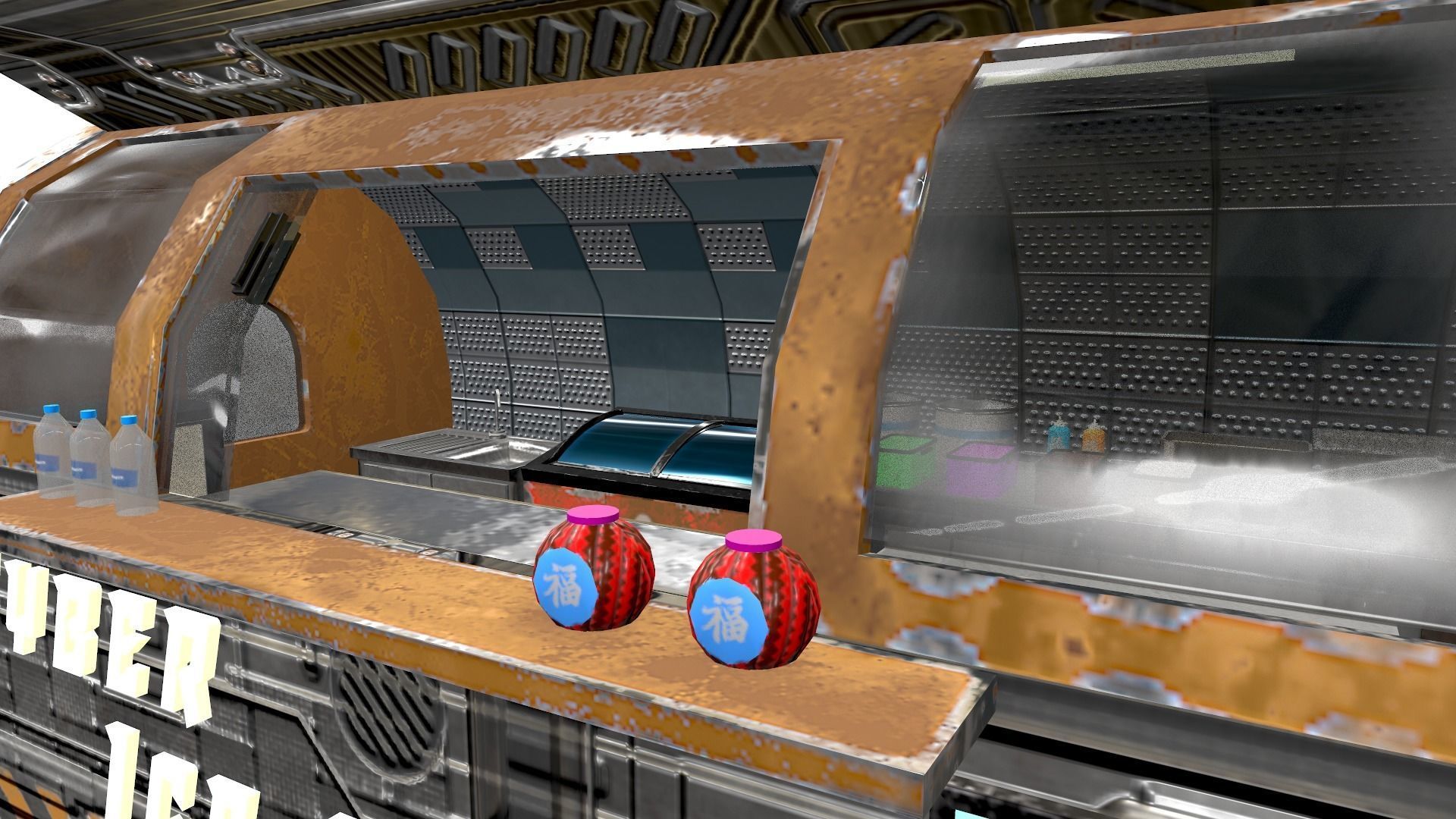  Cyberpunk City - Ice Cream Caravan Low-poly 3D model_7