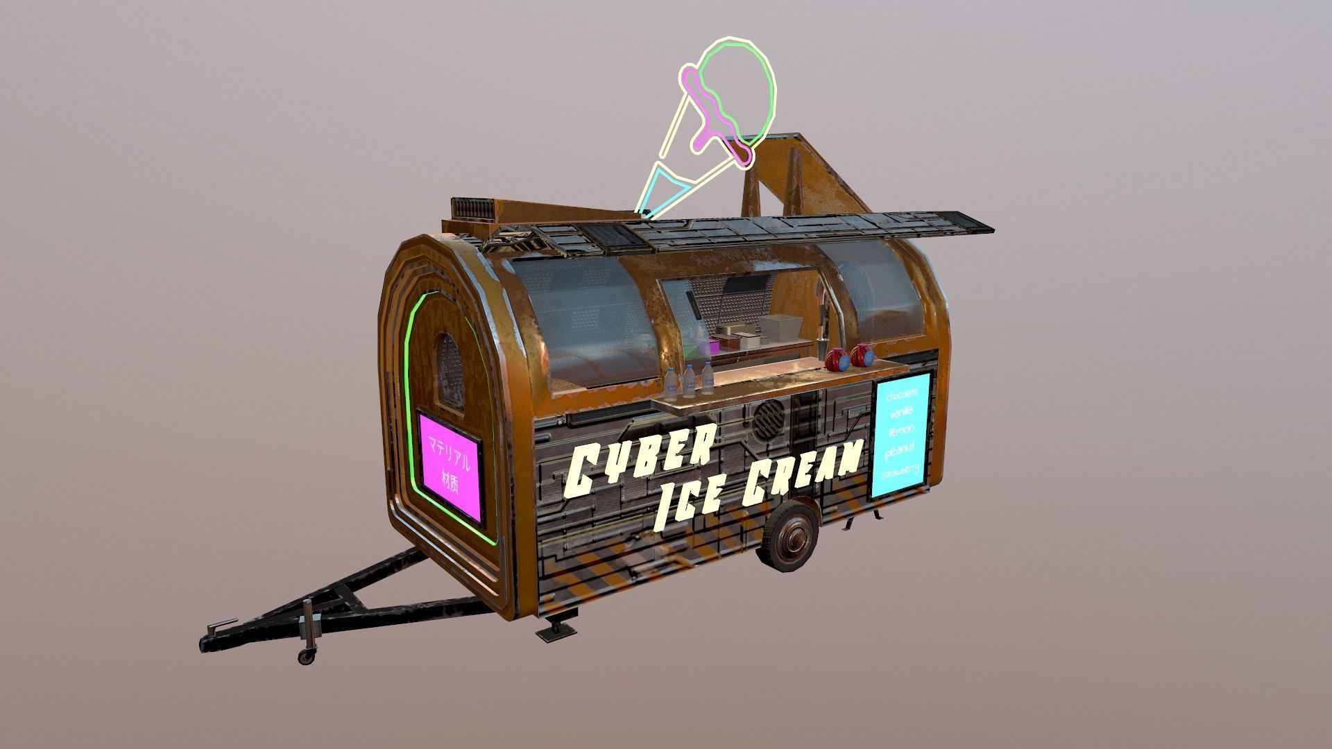  Cyberpunk City - Ice Cream Caravan Low-poly 3D model_29